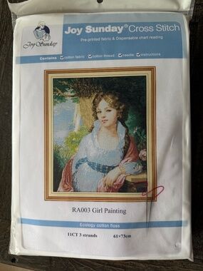 Girl Painting  Pre-Printed Joy Sunday Cross Stitch Kit 11ct Aida - NEW
